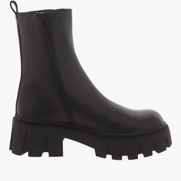 Steve Madden Sameera Black Leather Festival Platform Lug Sole Moto Boots Size 8 - Picture 5 of 15